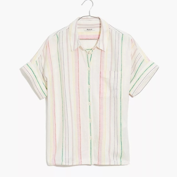 Madewell Linen Blend Rainbow Stripes Button Up Shirt 2X - Picture 2 of 11